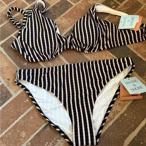 Shade & Shore Black and White Striped Bikini